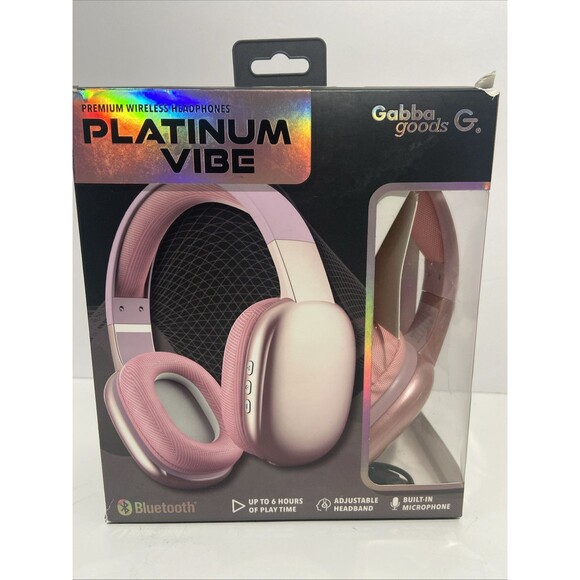 Gabba Goods Platinum Vibe - Wireless Bluetooth Headphones Pink Built In Microph - Picture 1 of 10